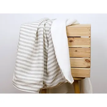 deka Snový svět Lněná deka s beránkem - přírodní pruhy Rozměr: 145 x 200 cm