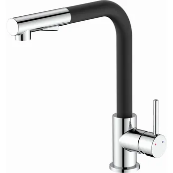 Vodovodní baterie Kuchyňská stojánková baterie s horním otáčivým ústím a vytahovací sprchou, černá K566BK