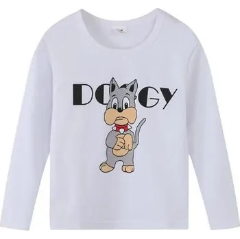 Čína Dětská trika s dlouhým rukávem - různé malované motivy Barva: bílá, pes, Velikost: 120/5T