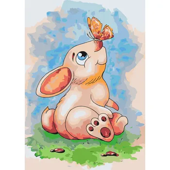 Malování podle čísel - Králíček s motýlem na nose Velikost: 40x60cm, Rámování: Pouze srolované plátno