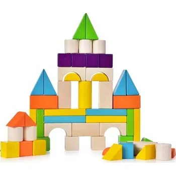 ostatní stavebnice 54 ks barevných dřevěných bukových kostek, v pouzdru na zip