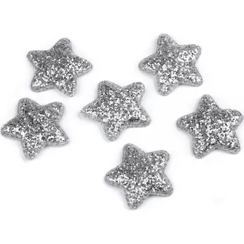 Vánoční dekorace Hvězda s glitry Ø50 mm - 10ks Barva: stříbrná