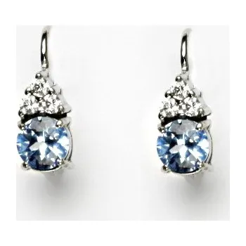 Náušnice Zlaté náušnice, bílé i žluté zlato, čiré zirkony a zirkon akvamarin 6 mm - VE 168