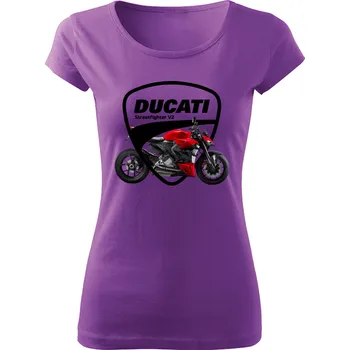 Dámské tričko s motorkou Ducati Streetfighter V2 fialové