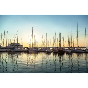 Fototapeta DIMEX | Vliesová fototapeta Přístav při západu slunce MS-5-2775 | 375 x 250 cm | modrá, bílá, žlutá + Vliesová fototapeta na stěnu DIMEX Přístav při západu slunce MS52775 v rozměru 375 x 250 cm + lepidlo zdarma