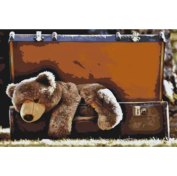 Malování podle čísel - Medvídek na cestu Velikost: 40x60cm, Rámování: Pouze srolované plátno
