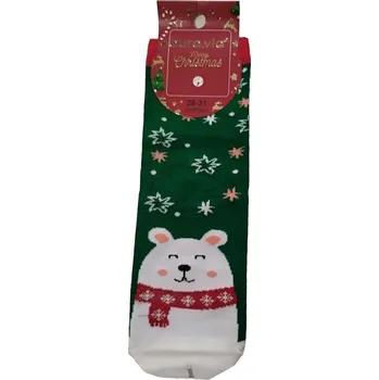 AURA. VIA Vánoční ponožky dětské MEDVÍDEK zelené, vel. 28/31