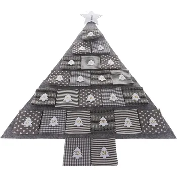 Vánoční dekorace Textilní adventní kalendář stromeček 78 cm šedý