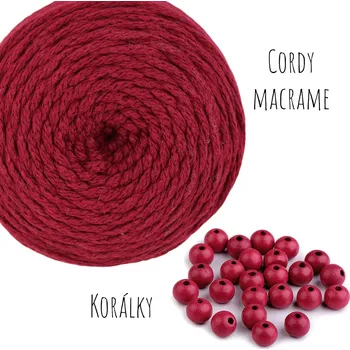Příze MoVe balíček Sada na výrobu 5ti drhaných hvězdiček - z příze Cordy macrame Drhané hvězdy: 16 Vínová + vínové korálky