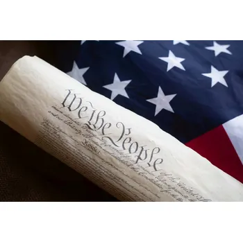 Fototapeta DIMEX | Vliesová fototapeta Ústava USA s vlajkou MS-5-2929 | 375 x 250 cm | modrá, červená, bílá + Vliesová fototapeta na stěnu DIMEX Ústava USA s vlajkou MS52929 v rozměru 375 x 250 cm + lepidlo zdarma