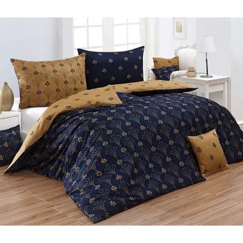 Povlečení Matějovský Cordona tmavě modré/okrové 140 x 200, 70 x 90 cm zipový uzávěr