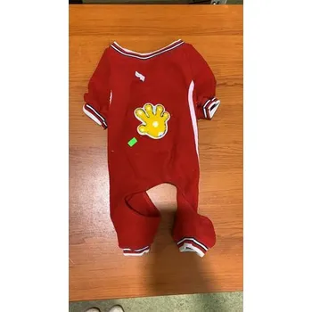Obleček pro psa Fleecová kombinéza Teddy červená s tlapkou Délka zad 30 cm