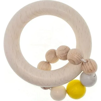Hračka pro nejmenší Hess Chrastítko kulaté přírodní s kuličkovým kroužkem - žluté