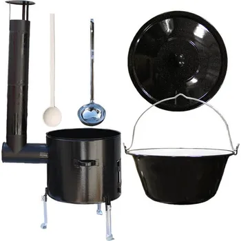 Kempingové nádobí Smaltovaný kotlík 30 L + smaltovaná kotlina 45 Easy party + vařečka a naběračka