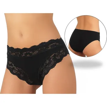 Kalhotky JADEA - Bavlněné kalhotky s vyšším pasem a krajkou art. 742 - černá/L