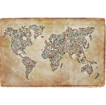 Fototapeta DIMEX | Vliesová fototapeta Koláž s mapou světa MS-5-1541 | 375 x 250 cm| modrá, béžová, hnědá + Vliesová fototapeta na stěnu DIMEX Koláž s mapou světa MS51541 v rozměru 375 x 250 cm + lepidlo zdarma