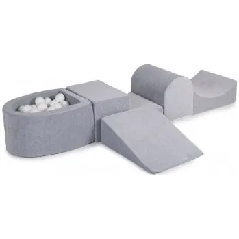 Dětské hřiště MeowBaby Pěnová hrací sada a domácí hřiště se suchým bazénkem (100 ks míčků) šedá: bílá