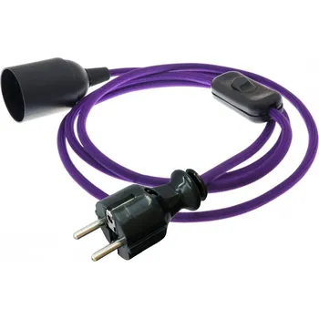 Příslušenství pro svítidlo Textilní kabel Fialový Tmavý F-16 s objímkou, vypínačem a vidlicí