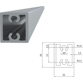 Stavební profil Eloxovaný hliníkový profil 20x16mm, na výplň, AL-J2016EX-6