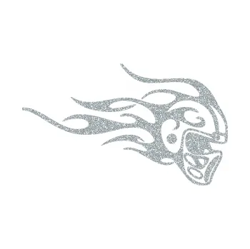 Polep vozidla SAMOLEPKA Helma s plameny pravá (91 - Ultra Metalic stříbrná metalíza) NA AUTO, NÁLEPKA, FÓLIE, POLEP, TUNING, VLASTNÍ TEXT, TISK, AUTOSAMOLEPKY.cz, POLEPY, OBRÁZEK, LOGO, SAMOLEPKY