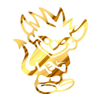 Samolepicí dekorace na vozidlo Čertík rošťák 002 pravá (81 - chrom fólie zlatá zrcadlová) SAMOLEPKA NA AUTO, NÁLEPKA, FÓLIE, POLEP, TUNING, VLASTNÍ TEXT, TISK, AUTOSAMOLEPKY.cz, POLEPY, OBRÁZEK, LOGO, 3D STICKERS