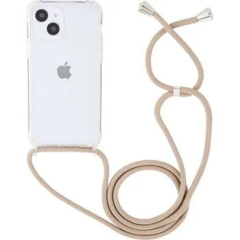 Pouzdro na mobilní telefon Transparentní kryt se šňůrkou pro iPhone 14 Plus - béžový