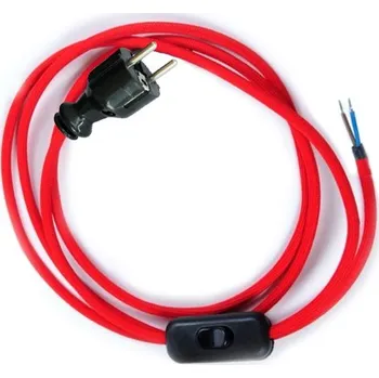 elektrický kabel Přívodní textilní kabel k lampičce 1,8 m Červená Jahoda CJ45, vidlice + vypínač