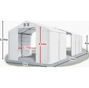 Zahradní stan Skladový stan 6x26x4m střecha PVC 560g/m2 boky PVC 500g/m2 konstrukce POLÁRNÍ PLUS Bílá Bílá Bílá