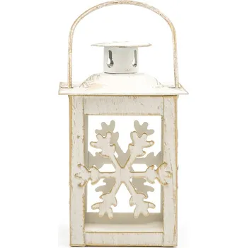 Svícen Lucernička malá bílo-zlatá s vločkou - 11 cm bílá