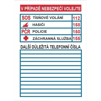 V případě nebezpečí volejte samolepka