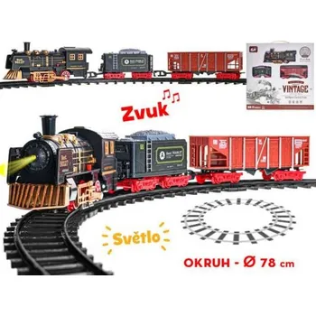 Vláček a vláčkodráha Vláček 18cm s vagónky 2ks a dráhou 78cm na baterie se světlem a zvukem v krabičce [A]