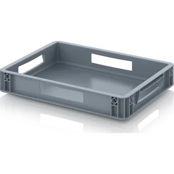 Euro přepravky uzavřené 40 x 30 x 7,5 cm, držadla otevřená - Stříbrošedá - materiál: PP - EG 43/75 HO VB