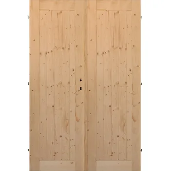 Interiérové dveře Palubkové dveře dvoukřídlé č.1 (šíře 180 cm) (Masivní smrkové dveře)
