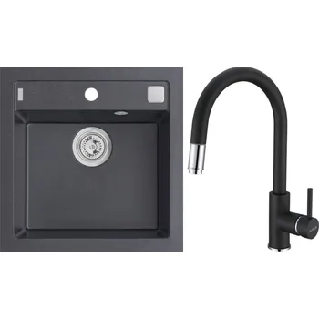 Granitový dřez Alveus Set Formic 20 Granitový dřez bez odkapu 520x510 mm+ baterie Delo 91, černá, SETA22308