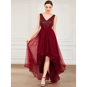 Dámské šaty Plesové šaty s flitry a asymetrickou sukní - Bordo L Barva: Bordová, Velikost: L