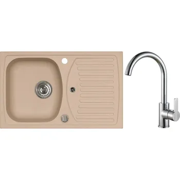 Granitový dřez Alveus Set Record 30 Granitový dřez s odkapem 780x480 mm + baterie Tonia, béžová, SETA511