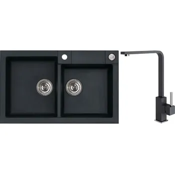 Granitový dřez Alveus Set Rock 90 Granitový dřez dvojitý 780x480 mm+ baterie Afra 91, černá, SETA20185