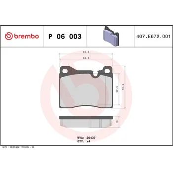 Brzdová destička Sada brzdových destiček, kotoučová brzda BREMBO P 06 003