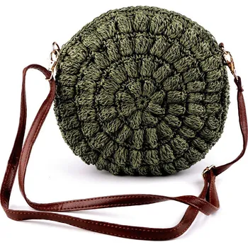 Kabelka Háčkovaná kabelka z rafie - lýka se zipem crossbody Ø25 cm, barva 2 (Ø25 cm) zelená ledově