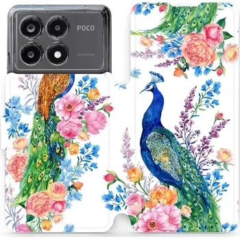Pouzdro na mobilní telefon Flipové pouzdro Mobiwear - Xiaomi Poco X6 Pro 5G - MX08S Pávi (Knížkové flip pouzdro, obal, kryt na mobil Xiaomi Poco X6 Pro 5G - MX08S Pávi, materiál Umělá kůže + TPU - ochrana 360°, stojánek, silikonová vanička, magnetické zavírání)