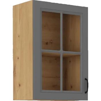 Kuchyňská skříňka LEMPERT Horní skříňka prosklená STELLA 17 (40 / 72 cm) dustgrey / dub artisan