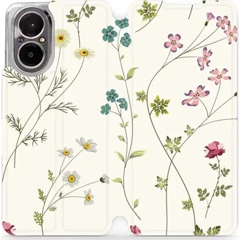 Pouzdro na mobilní telefon Flipové pouzdro Mobiwear - Realme C67 - MD03S Tenké rostlinky s květy (Knížkové flip pouzdro, obal, kryt na mobil Realme C67 - MD03S Tenké rostlinky s květy, materiál Umělá kůže + TPU - ochrana 360°, stojánek, silikonová vanička, magnetické zavírání)