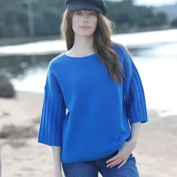 Dámská móda Pulovr s krátkými rukávy z recyklovaného polyesteru modrá 34/36