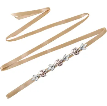 B-TOP Luxusní pás s krystaly a květy - šampaň