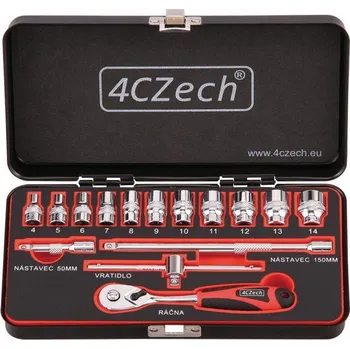 Gola sada Sada nástrčných hlavic 1/4" s ráčnou, nástavci a vratidlem, 4-14 mm, 15 ks - 4CZech