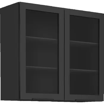 Kuchyňská skříňka LEMPERT Horní skříňka prosklená MONY 18 (80 / 72 cm) - černá / ořech