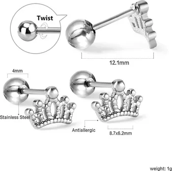 Náušnice Dívčí náušnice z nerezové oceli - koruna,1 pár
