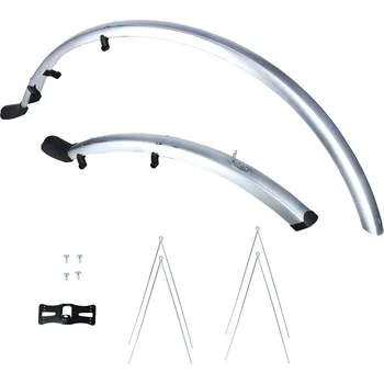 Blatník na kolo sada blatníků přední/zadní HYBRID pro použití na kola/pneu 700C, OXFORD (stříbrné, šírka 56 mm, vč. kotevních vzpěr)