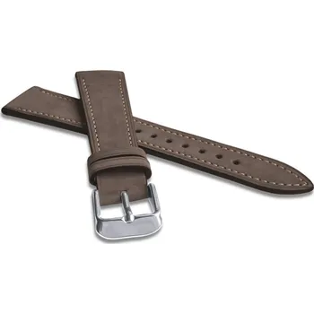 Řemínek na hodinky Tmavě hnědý prošitý kožený řemínek z jemného nubuku - 22