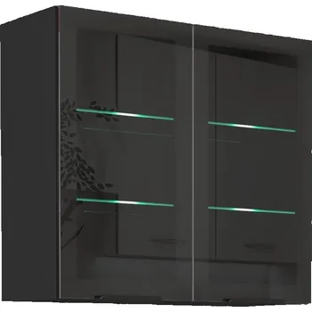 Kuchyňská skříňka LEMPERT Horní skříňka prosklená SIENA 18 (80 / 72 cm) - černá / černá